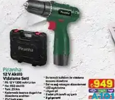 PİRANHA 12 V AKÜLÜ VİDALAMA SETİ